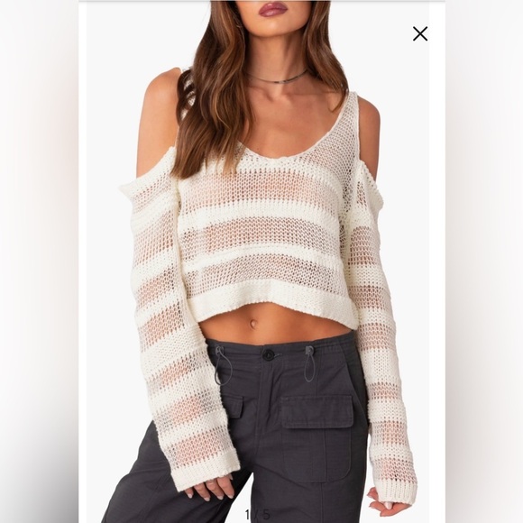 Edikted Sweaters - Edikted Cream Knit Layered Tank Sweater Cold Shoulder Cotton Top Women’s Small